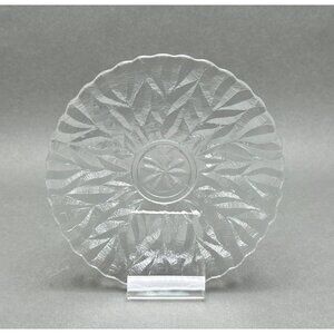 Vintage Set of 5 Clear Glass Side/Salad/Dessert Plates With Embossed Leaf Motifs